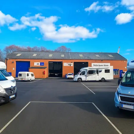 Exterior view of Motorhome Kings workshop in Wallsend