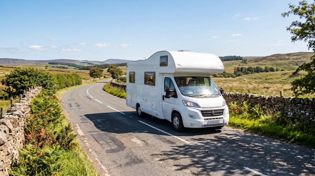 Motorhome driving on a countryside road